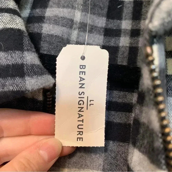 NWT L.L. Bean plaid checkered grey flannel  full zip shacket jacket - Picture 4 of 8